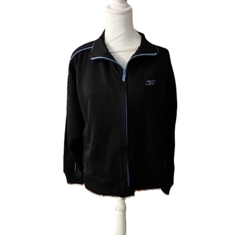 Reebok Full Zip Sweatshirt Track Suit Jacket Size M Lightweight Top Black